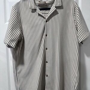Men's Short-Sleeve Black-Stripe Camp Collar Shirt - Cream